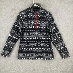 Eddie Bauer Sweatshirt Womens Large Black White Fleece Quarter Zip Aztec